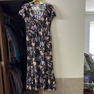 Maurices Black and Pink Floral Midi Dress